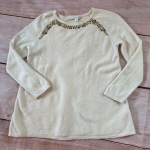 GARNET HIIL 100% CASHMERE CREW NECK EMBELLISHED PULLOVER SWEATER SIZE Medium